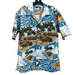 Vintage Pacific Legend Mens XL Hawaiian Button Up Shirt Hula Girl Made In Hawaii